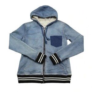 Sneak Peek Jacket Womens Blue Long Sleeve Full Zip Pockets Denim Hoodie